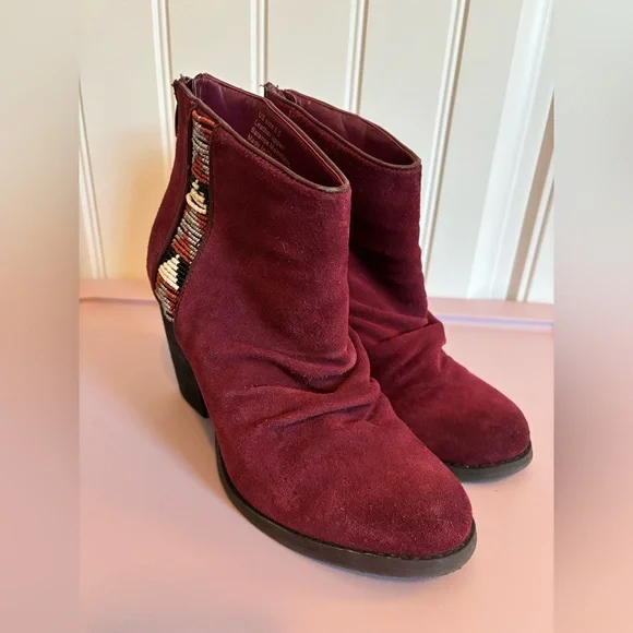 Sbicca Kolli Burgundy Suede Ankle Beaded Boots Booties, Size 8.5 - Picture 5 of 11